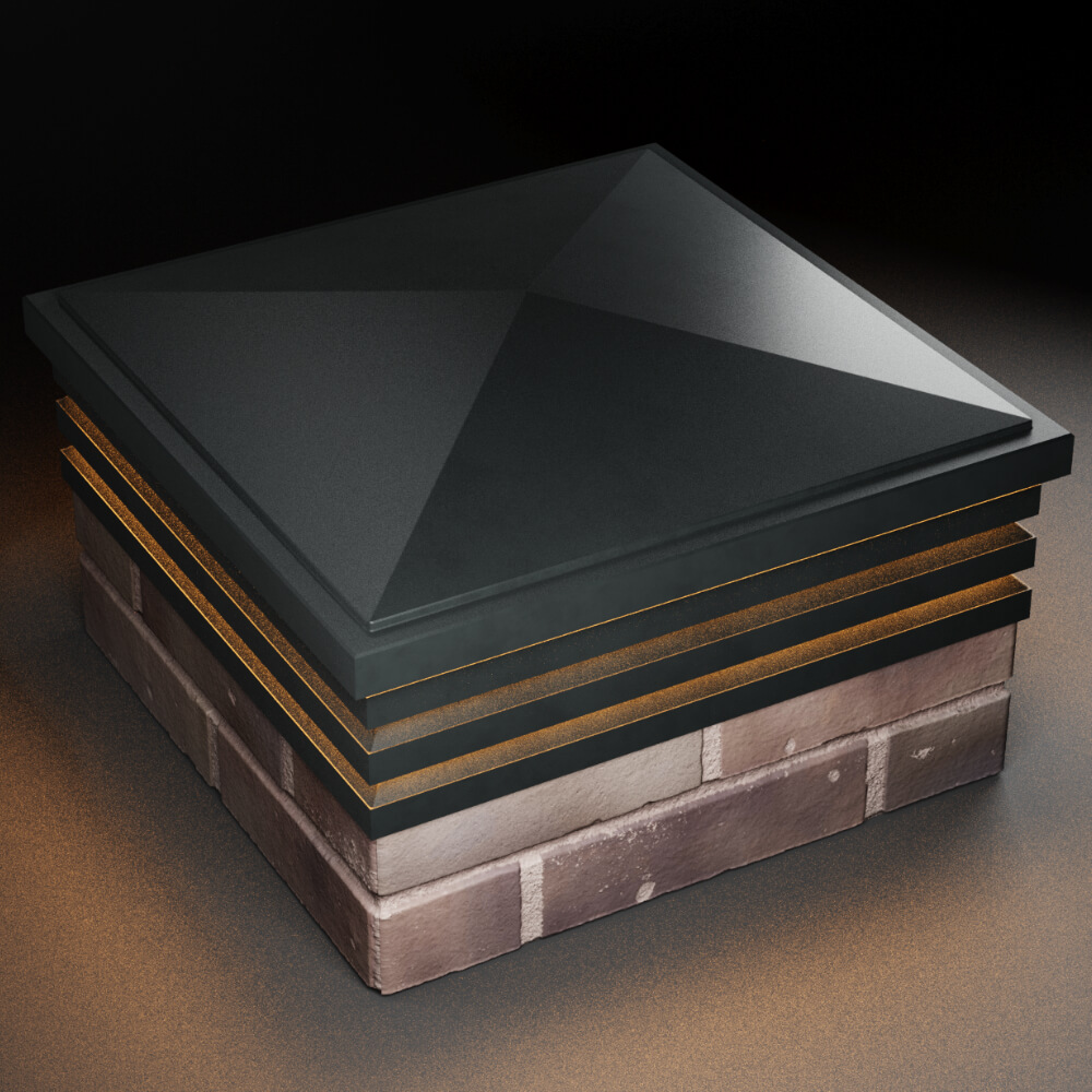 Колпак Zking Бона ХайТек Черный на столб 2х2 кирпича (513х513мм) с подсветкой